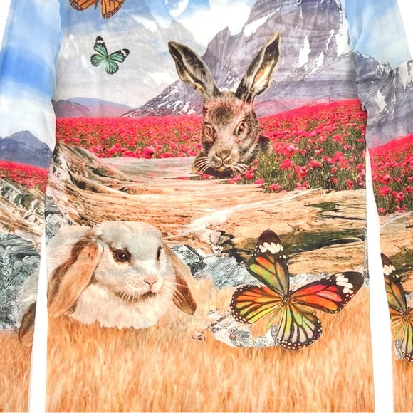 Acne Studios Denise Blue Rabbit Landscape Print Long Sleeve Turtleneck Mesh Top - Picture 6 of 15